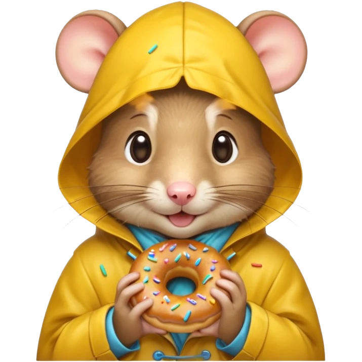 Cute little baby rat in a rain coat munching on a donut  emoji