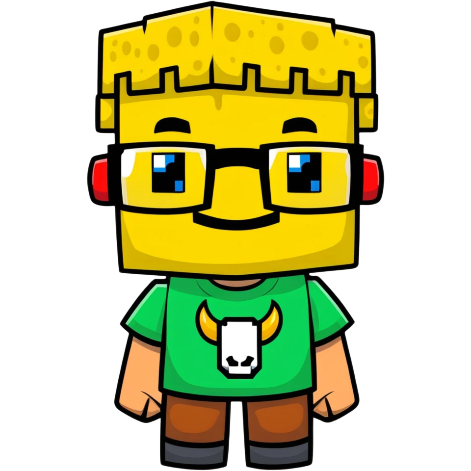 sponge with buck teeth and glasses wearing a Minecraft shirt emoji