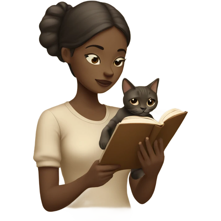 Beige toned reading girl with cat emoji