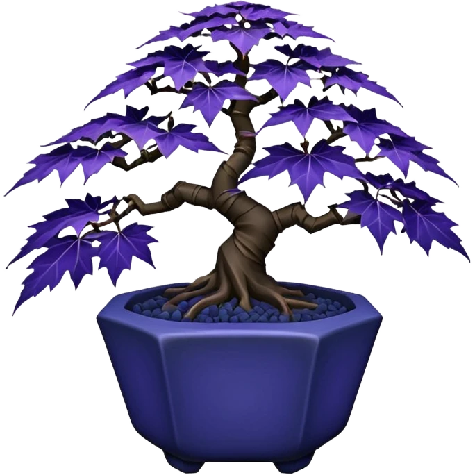  small short cascading black indigo bonsai pot plant purple filigree-leaves maple tree with triangular angular multi-hexagon faceted asymmetrical originally shaped pot emoji