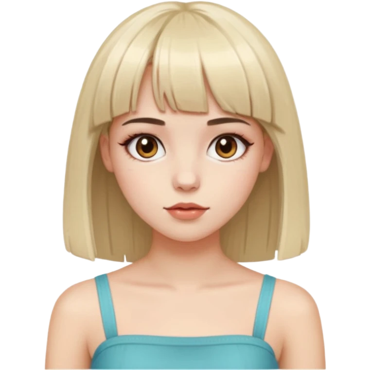 pale girl, who has straight medium length hair with bangs, brown eyes and abg make-up and wearing a tube emoji