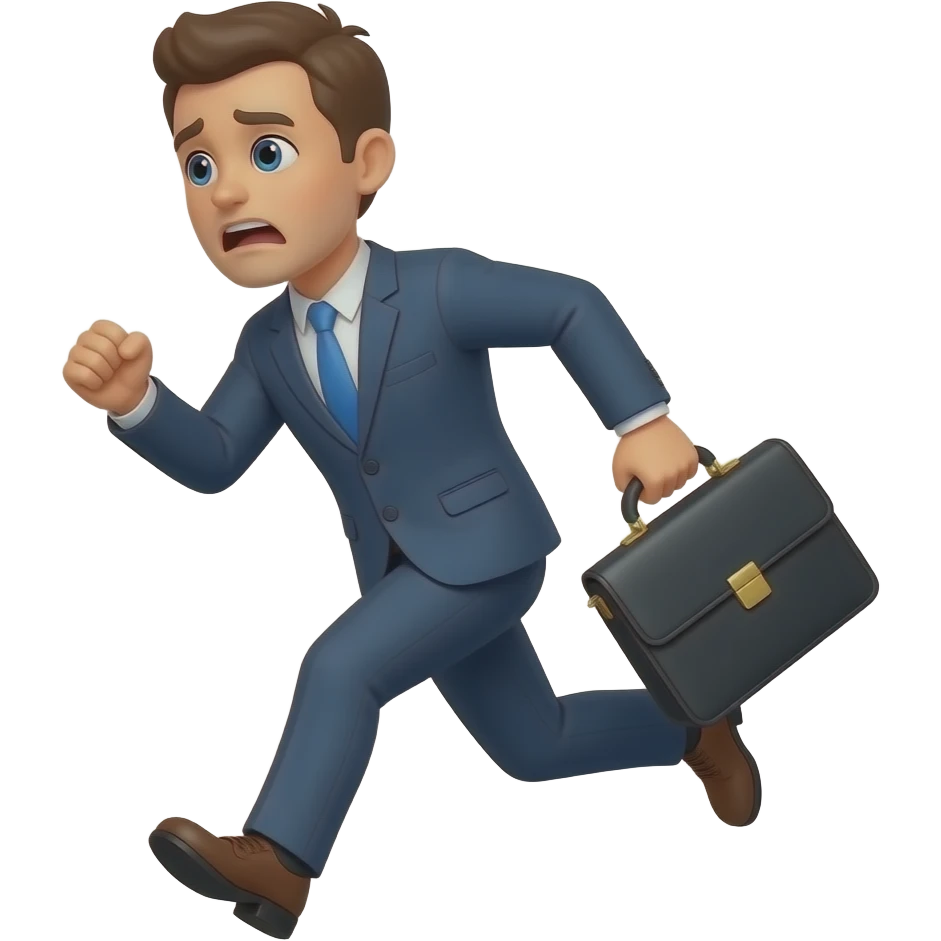 late running worried businessman holding business bag emoji