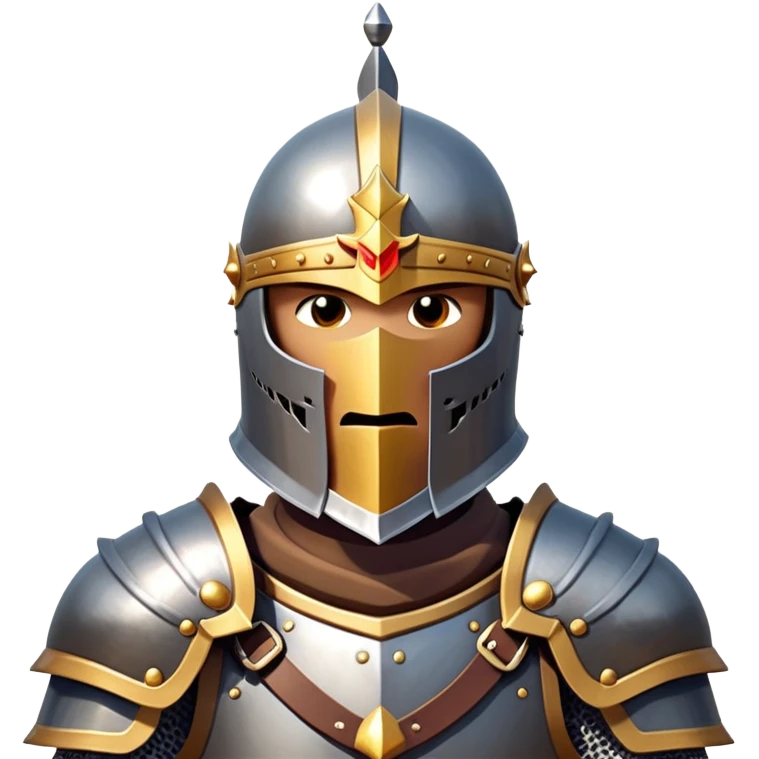 clash-of-clans-aesthetic_-cinematic-fearsome-and-majestic-knight-bust-portrait-emoji, rendered in a flat, vector-style with minimal shading and bold, simplified shapes, depicting a battle-ready medieval knight with steely eyes and intricate armor, mounted on a warhorse reflecting sunlight over a misty battlefield. emoji