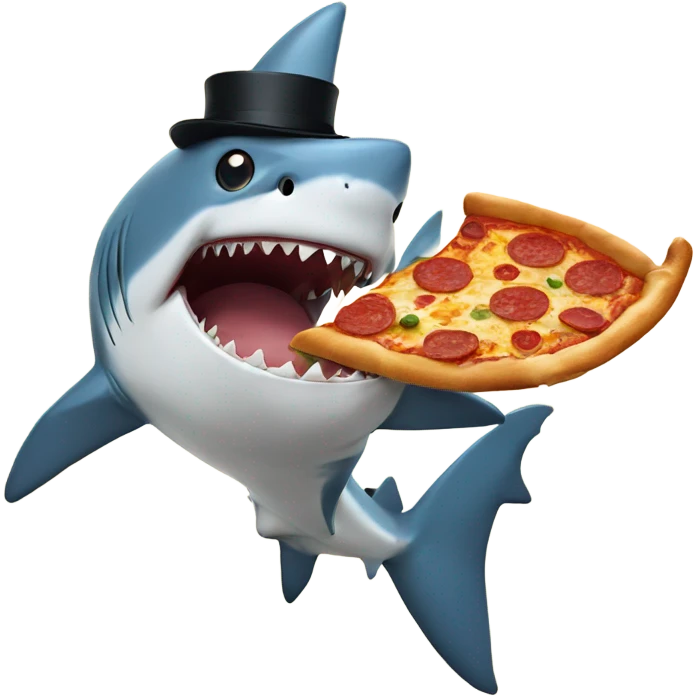 Shark with a top hat eating pizza emoji