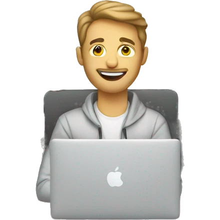 white men Graphic Designer in a desktop with a macbook emoji