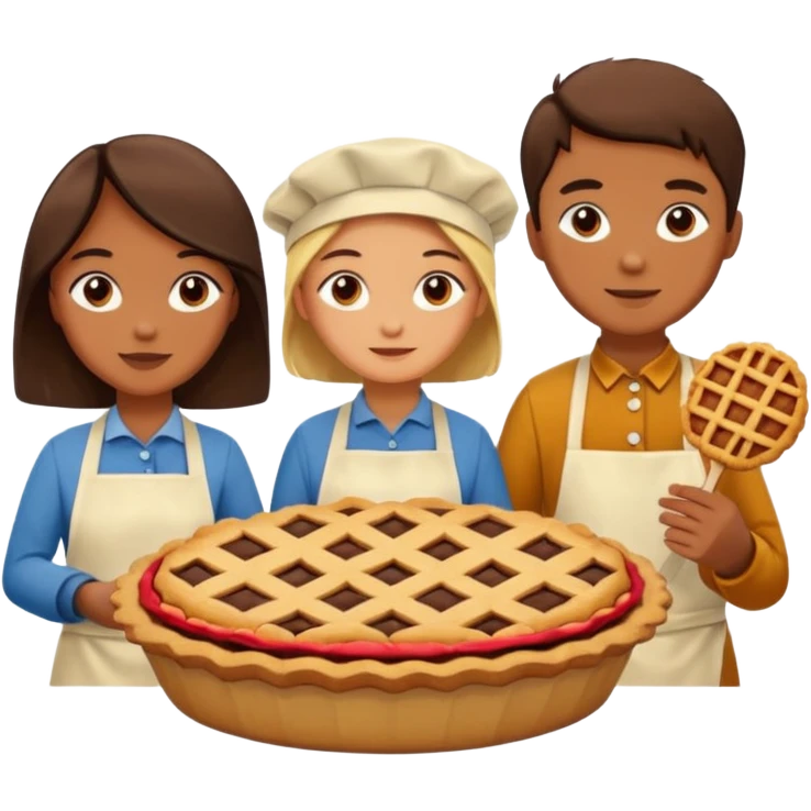 Baking community humanless avatar in vibrant style illustration. Pie, cookie, and muffin warm golden tones, simple shapes, flat design, high contrast. emoji