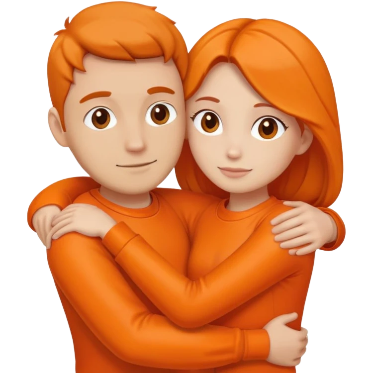 Couple hugging tight color orange emoji