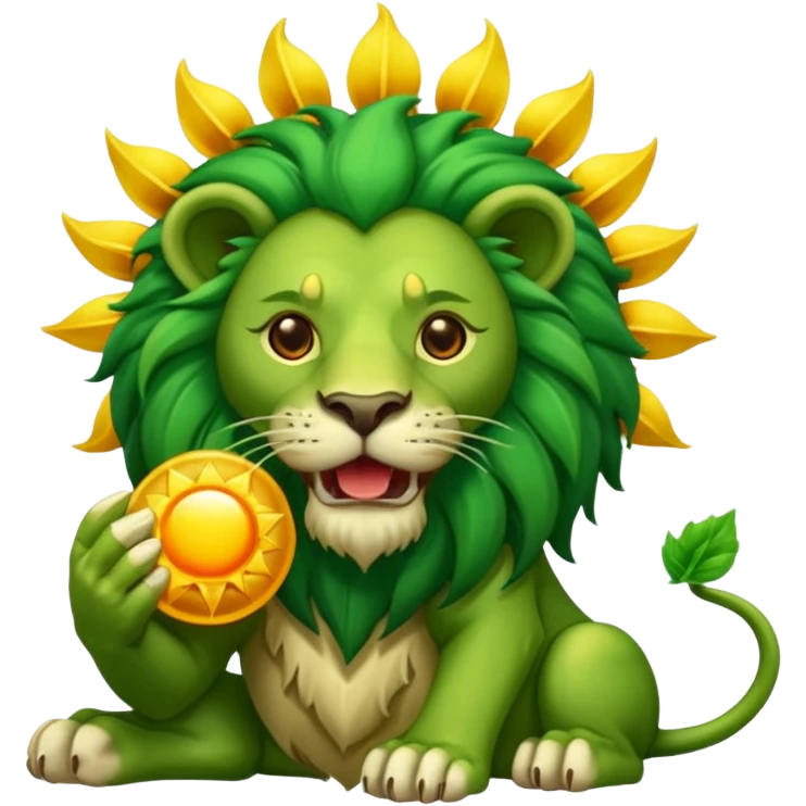 Alchemist style green lion devouring sun emoji