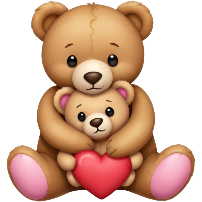 Teddy hugging another teddy with hearts emoji