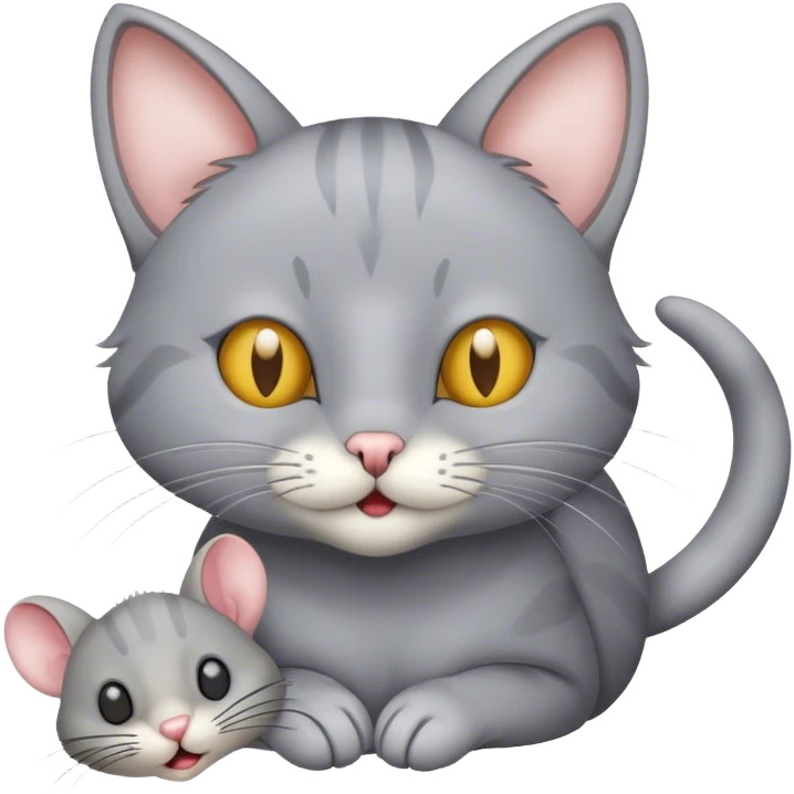 Grey cat with mouse in mouth emoji