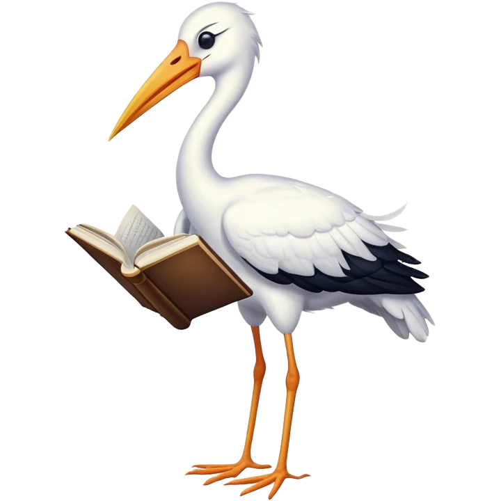 The stork is reading a book. emoji