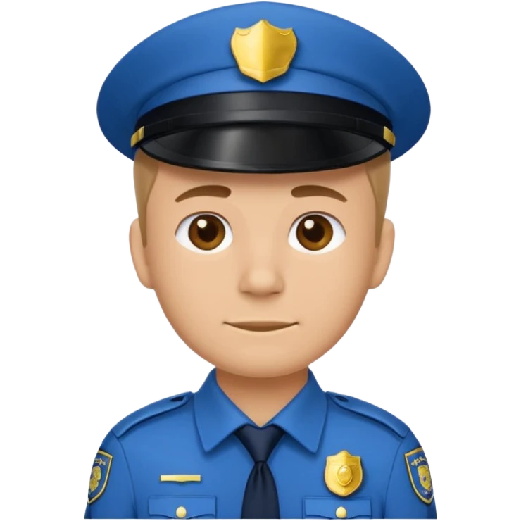 policeman emoji, blue uniform collar and badge visible, head and shoulders only, no cap/hat/headwear, flat emoji style, centered, bold outline, minimal detail, plain background emoji