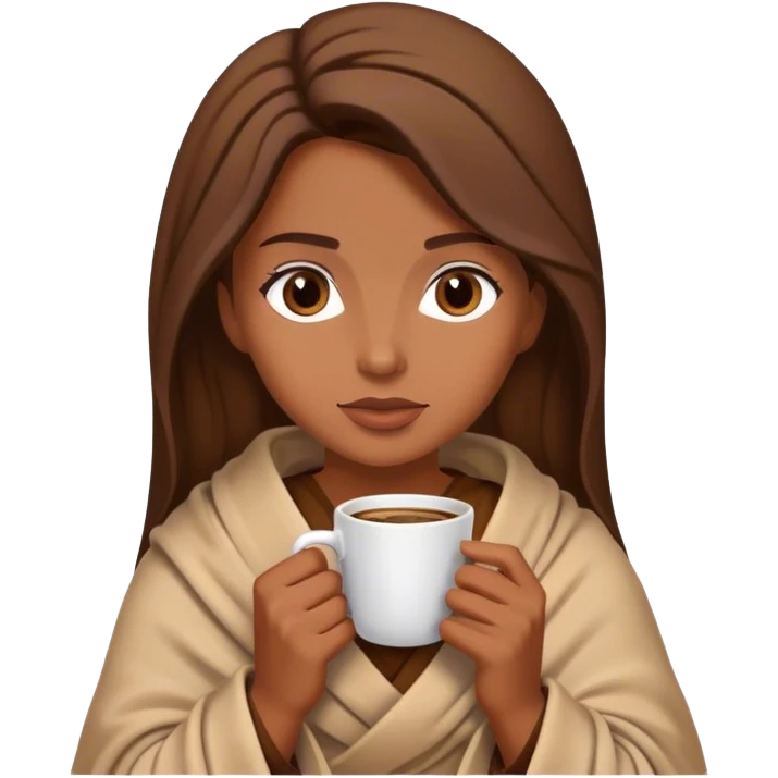 Brown hair lady wearing light brown blanket drinking coffee  emoji