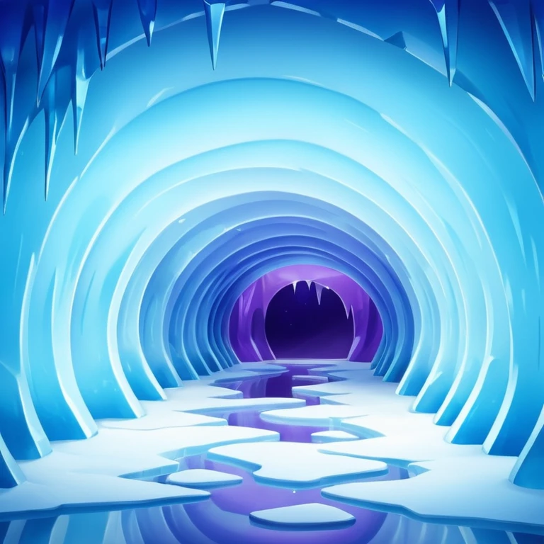 A breathtaking ice cave glowing with blue light, featuring smooth, curved walls made entirely of translucent ice. The interior reflects shimmering shades of blue and purple, with natural light filtering through the frozen surface. Realistic detail, cinematic lighting. emoji