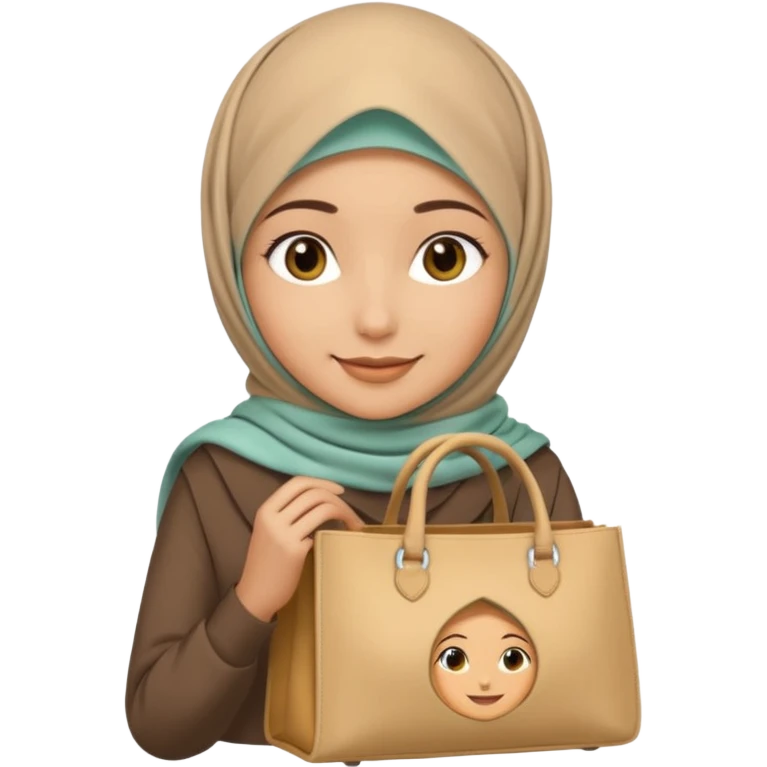 beautiful smiling hijabi girl as iOS 18 emoji, stunning hijab, carrying tote bag with text 'keep chasing your dream' in soft gold color emoji