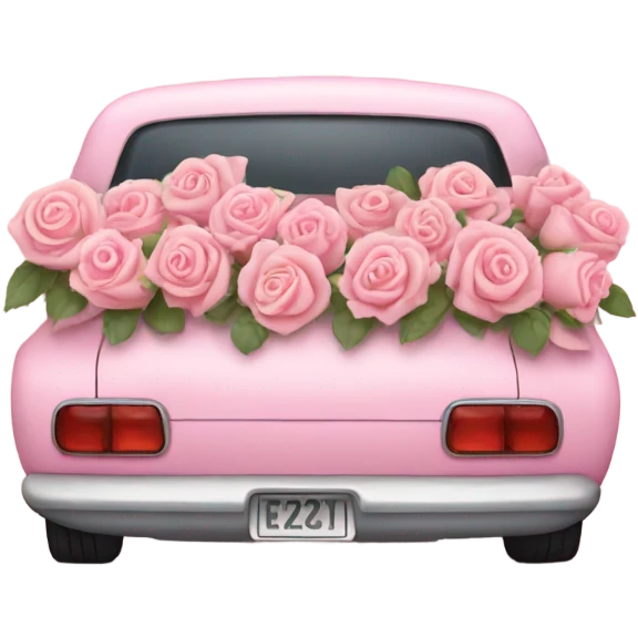 pink pastel car in the trunk many roses emoji
