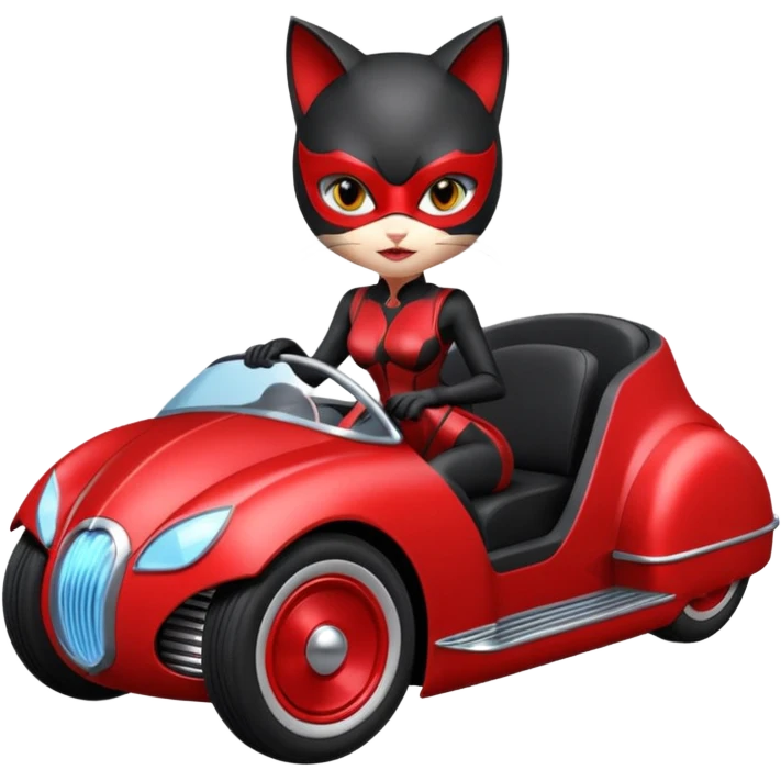 Hot rod Cat Woman’s sports futuristic Catmobile twin seated car  emoji