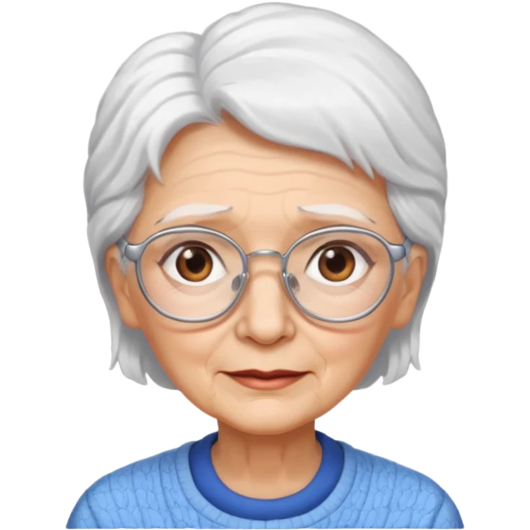 Create me emoji of an old lady. mid-size white hair to left side. Square glasses. Brown eyes. emoji