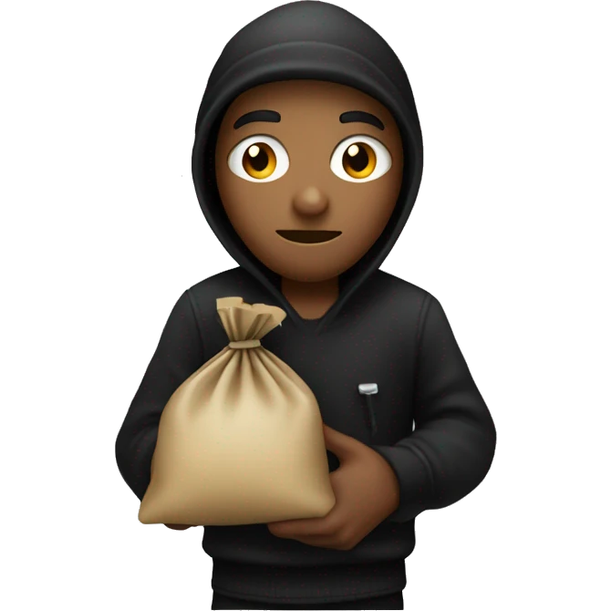Robber with black beanie and black and white shirt holding a money bag over shoulder emoji