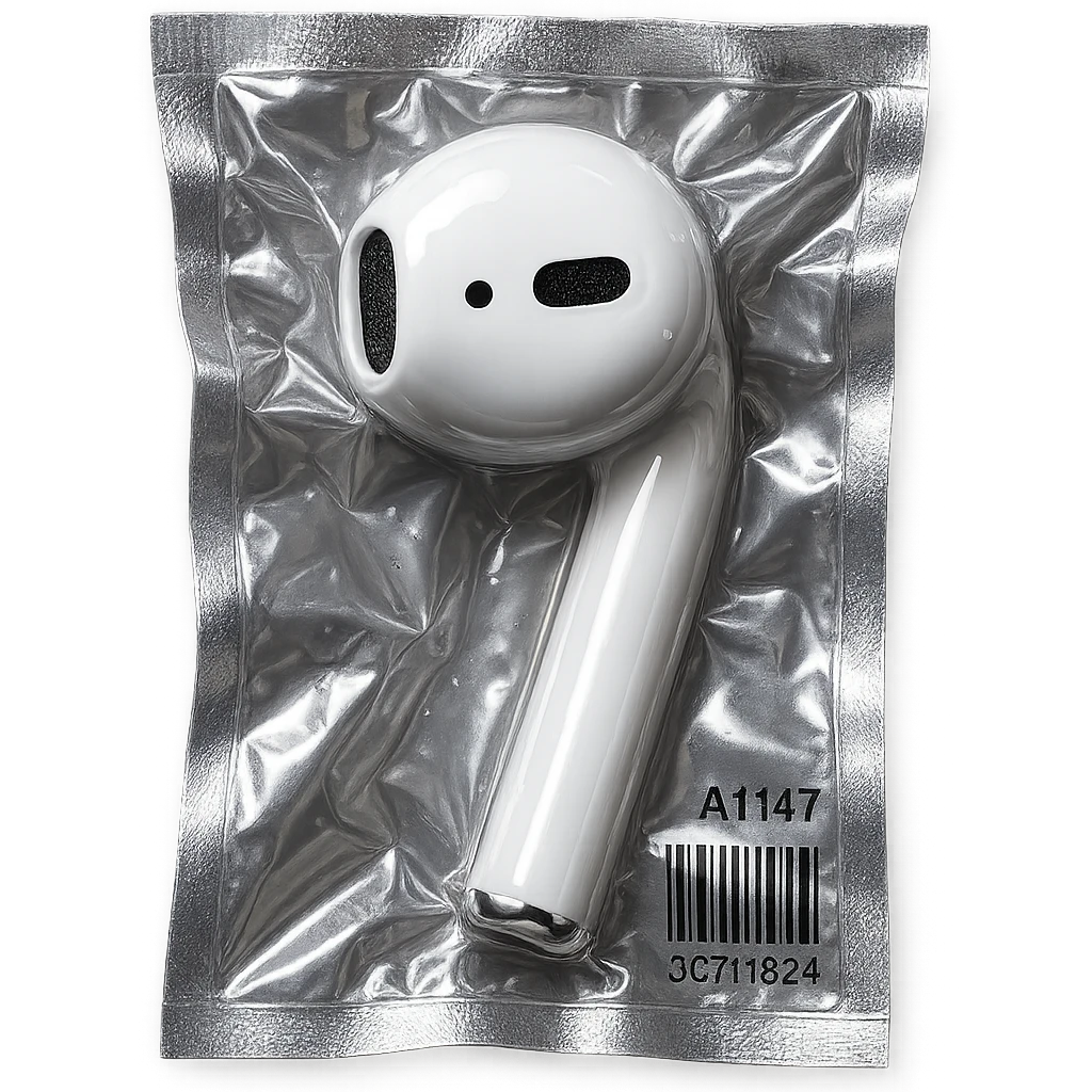 single white EarPod, glossy and puffy emoji