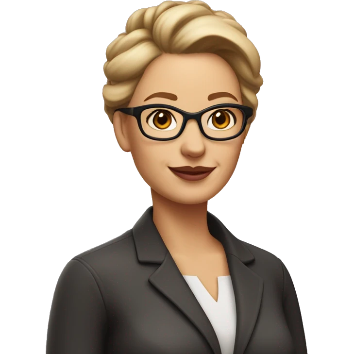 40-year-old white woman with dark skin. It's beautiful. Wear glasses. Honey colored eyes. Pretty mouth. Small face. She wears her hair up. pink lips and dark brown hair

  emoji