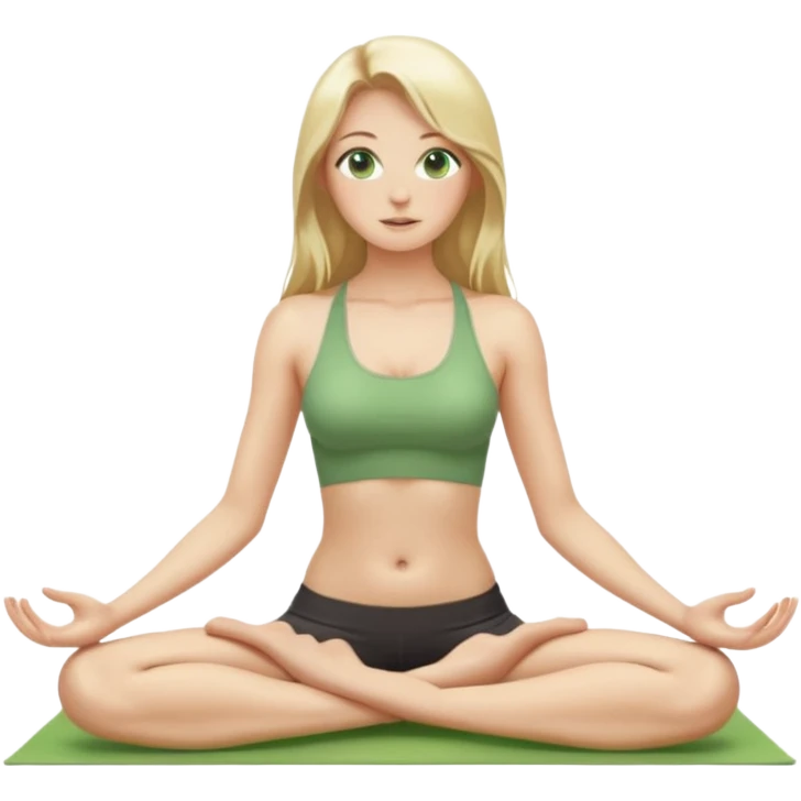 Naked woman tits out long blonde hair green eyes full body skinny legs no clothing sitting in yoga posture emoji