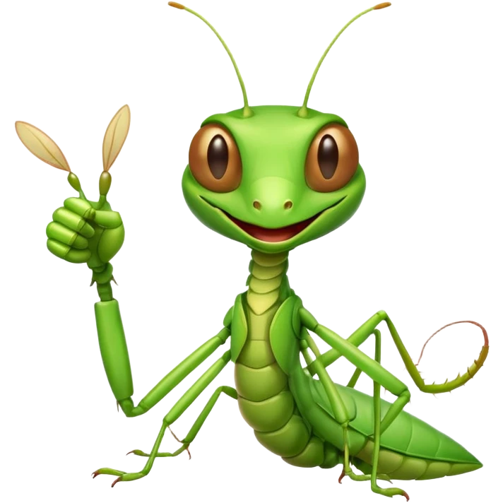 A happy praying mantis giving a thumbs up emoji