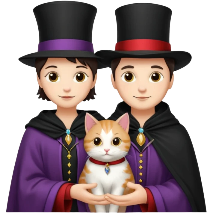 magician couple and their pet cat emoji