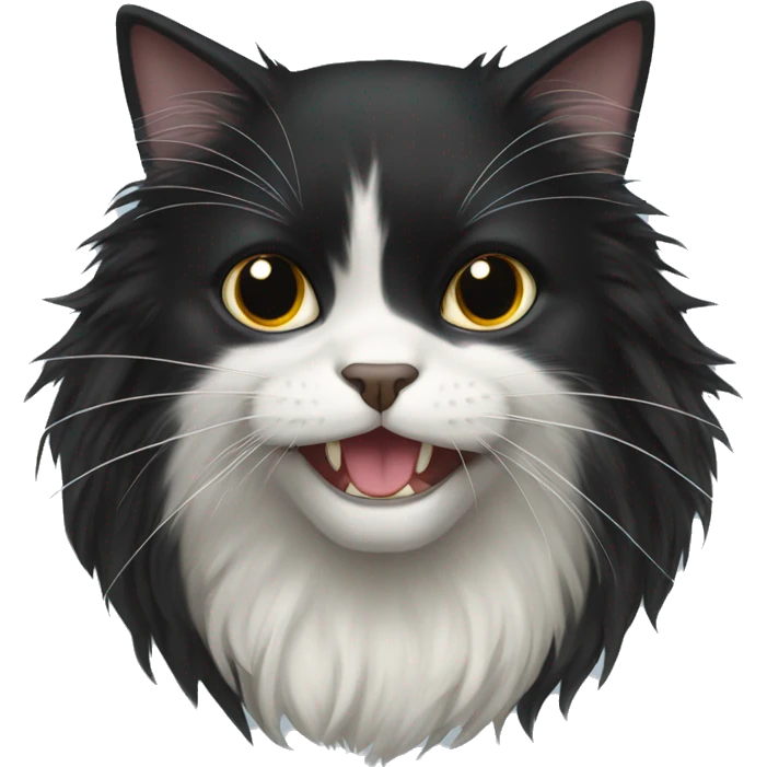 black cat domestic long-haired with half white mouth emoji