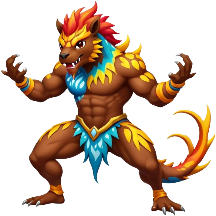 a vibrant colorful edgy vernid-fionbri-creature with splash patterns full body emoji