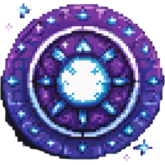 pixel art icon glowing atomic symbol in center, surrounded by subtle stars, deep space background, futuristic and clean, using blue purple and white tones emoji