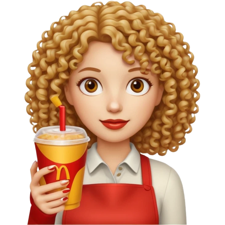 curly hair woman holding fastfood drink emoji