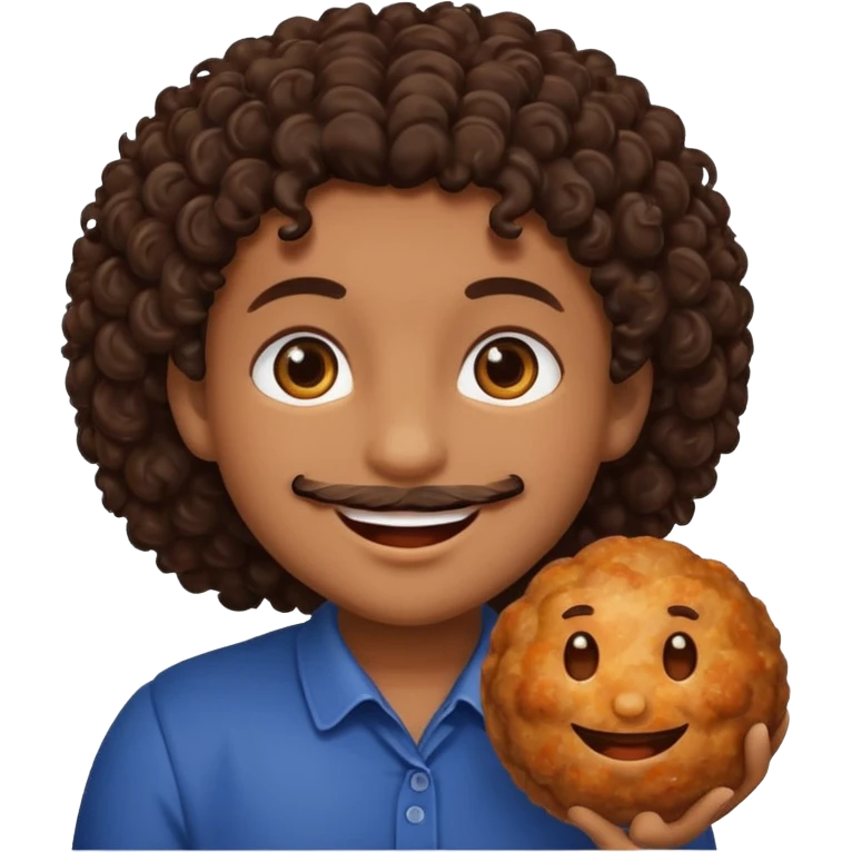 Una polpetta di carne macinata con i capelli ricci scuri e una faccia sorridente  emoji