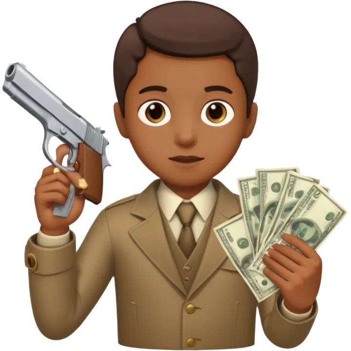 A brown kid holding a gun with money emoji
