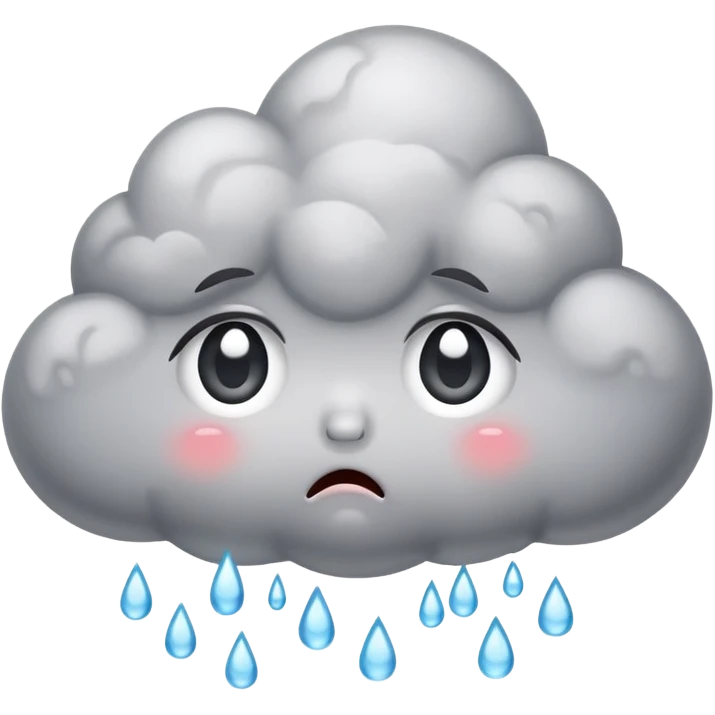 Kawaii fluffy grey cloud, with big sad eyes gently crying. emoji