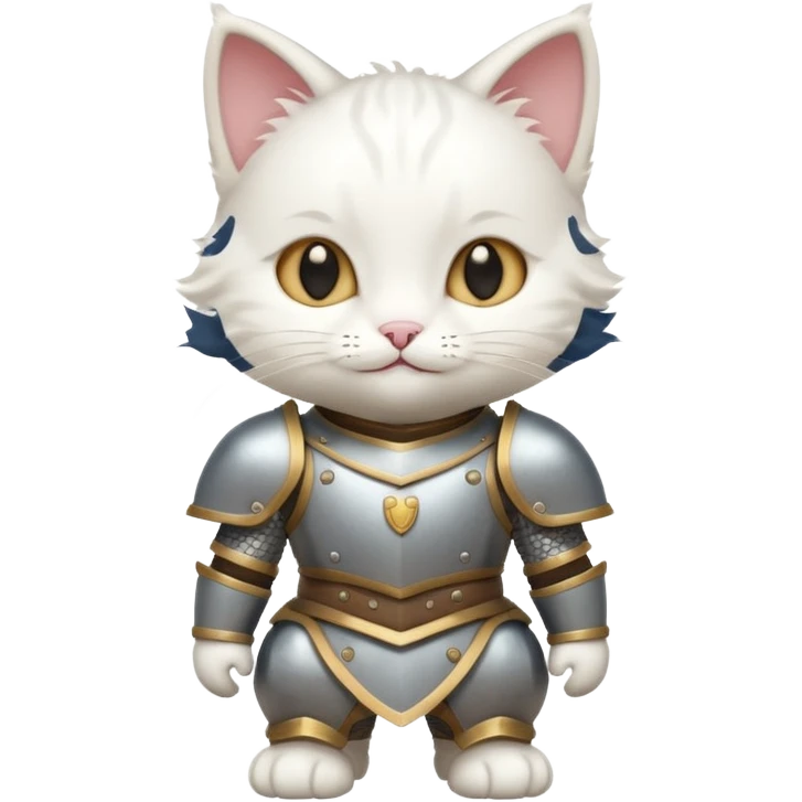 baby white cat in armor, full body, smile emoji