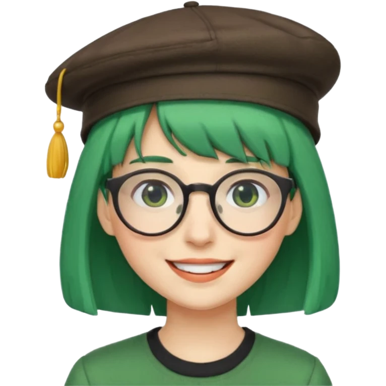 bangs and hat green hair very happy and glassess emoji