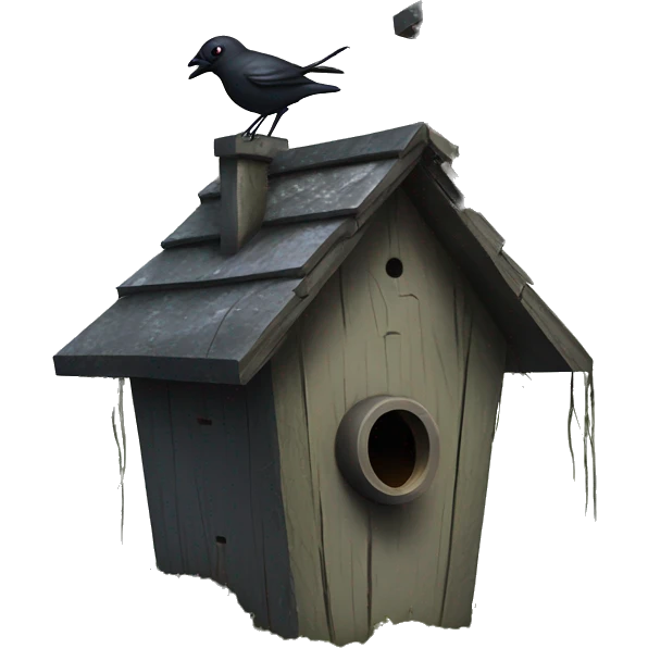 Realistic . Birdhouse. Haunted Addams house. birdhouse slightly mossy and spider webs. Scary  emoji