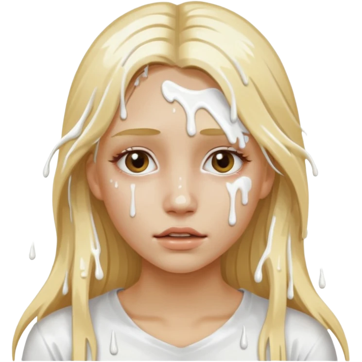 Blonde long hair girl emoji with white paint all over its face dripping  emoji