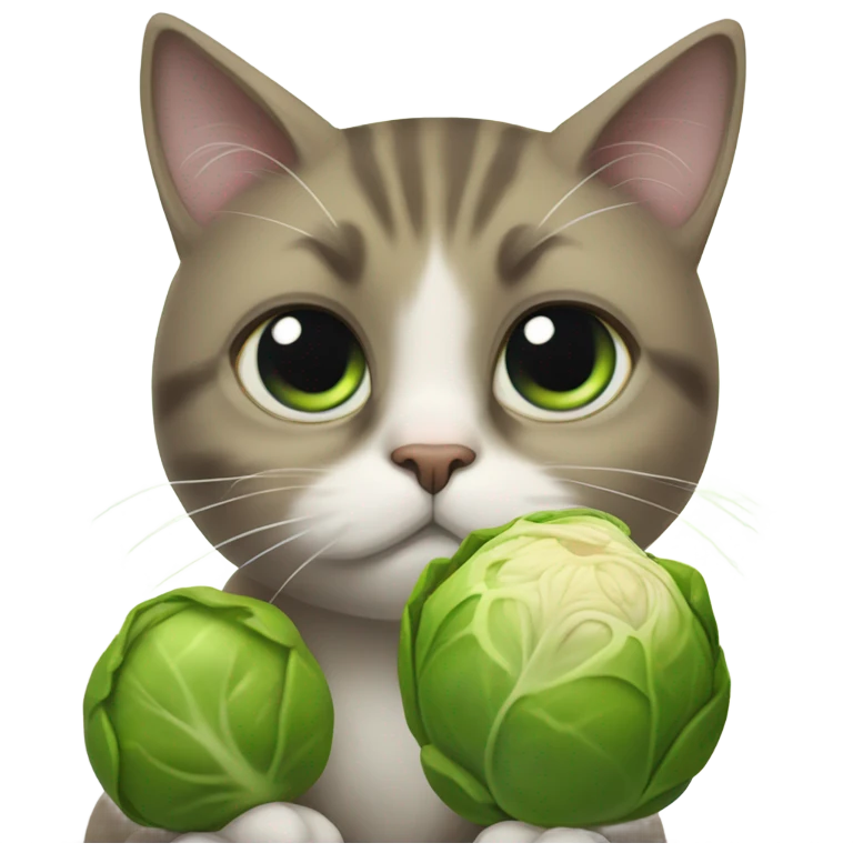 Cat in tears eating Brussels sprouts emoji