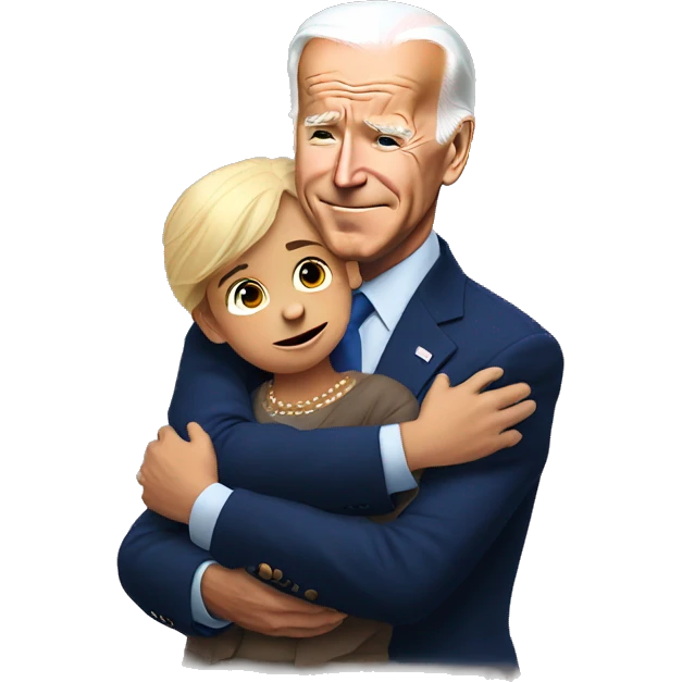 Biden hugging a small child that looks nervous emoji
