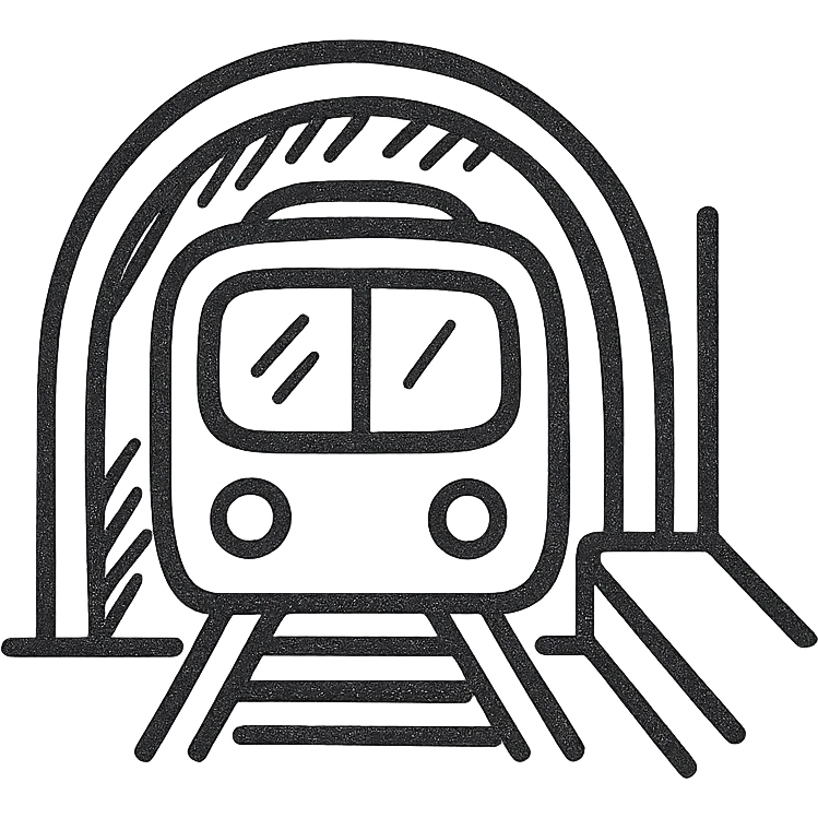 A subway train emoji at the station in the tunnel emoji