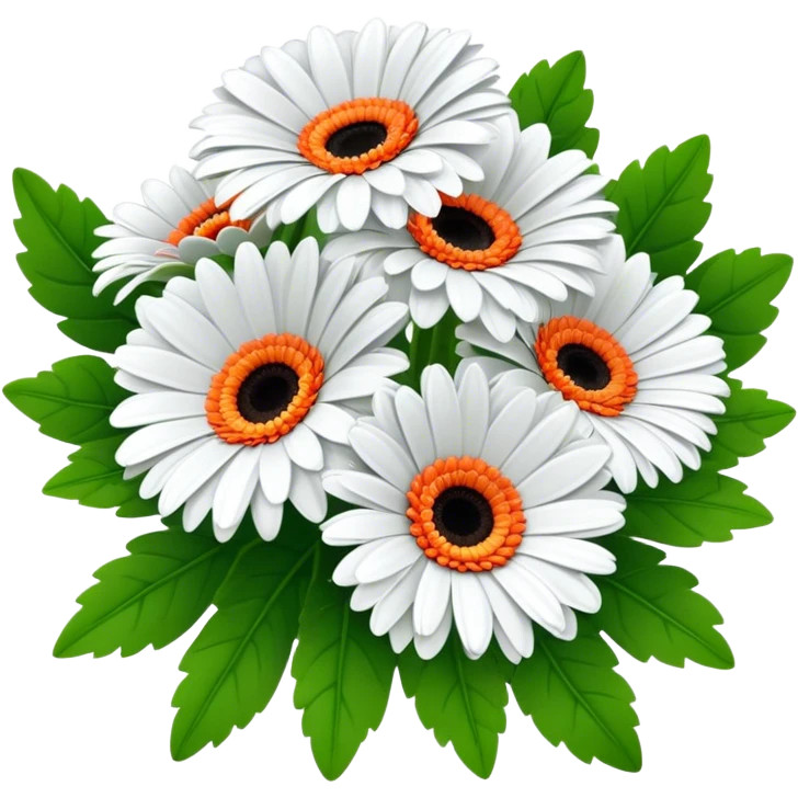 bouquet Gerbera Daisy White, luxuriant, leaf, bud emoji
