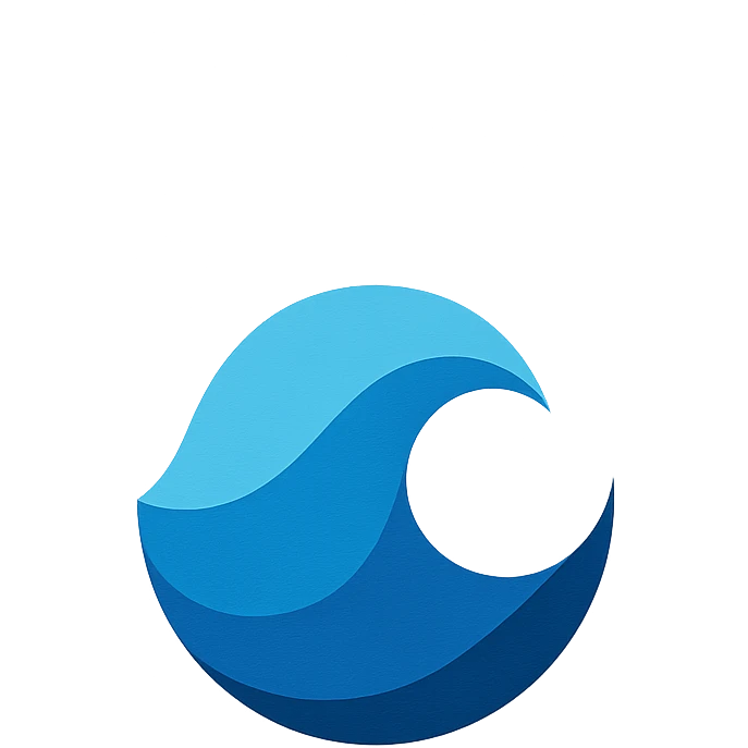 Amwaj brand logo, modern, clean, professional, abstract wave or water motif, blue tones, suitable for a premium brand, no text emoji