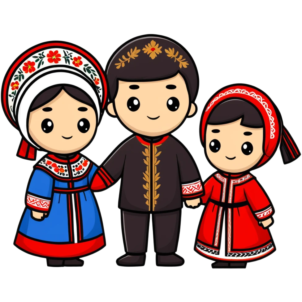 Three Russian friends in traditional attire emoji