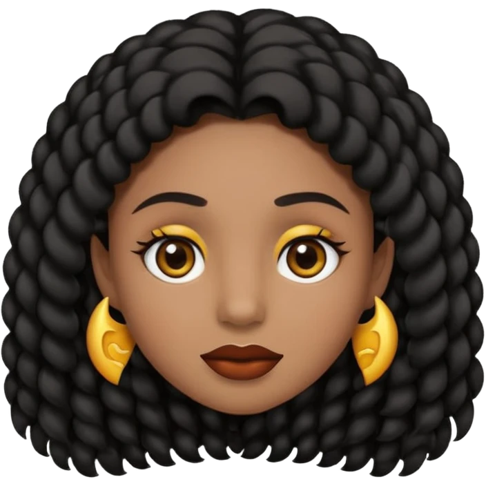 Haz un emoji de una chica de cabello largo rizado tipo 3c 3b de pelo negro su tono de piel no es ni blanca ni morena tiene un lunar en la nariz y tiene pecas en la mejilla su nariz es media redonda y sus labios medios carnosos y tiene ojos marrones oscuros y cejas media larga  emoji