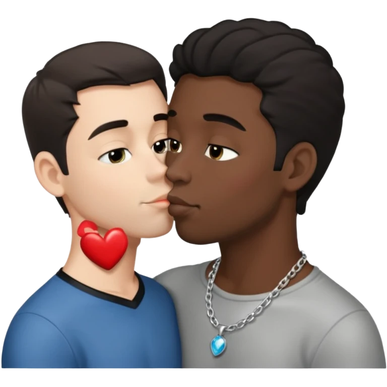 1 White adult male dark hair ,1 black adult male silver necklace, nude,kissing tongue  emoji