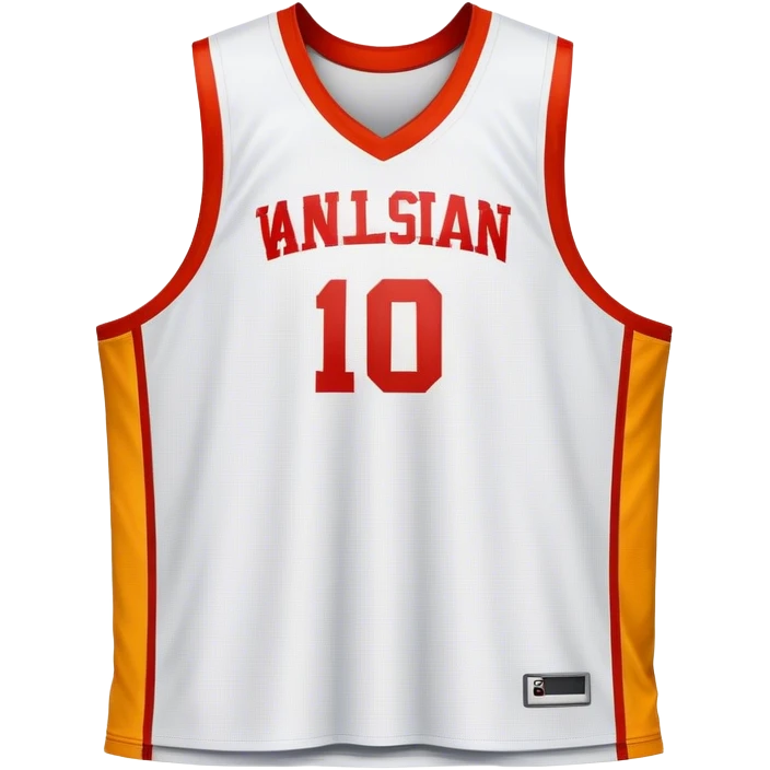 Cinematic Realistic image of a basketball jersey rendered in bold team colors with finely textured fabric and realistic creases, set against an energetic court backdrop with bright, dynamic lighting emoji