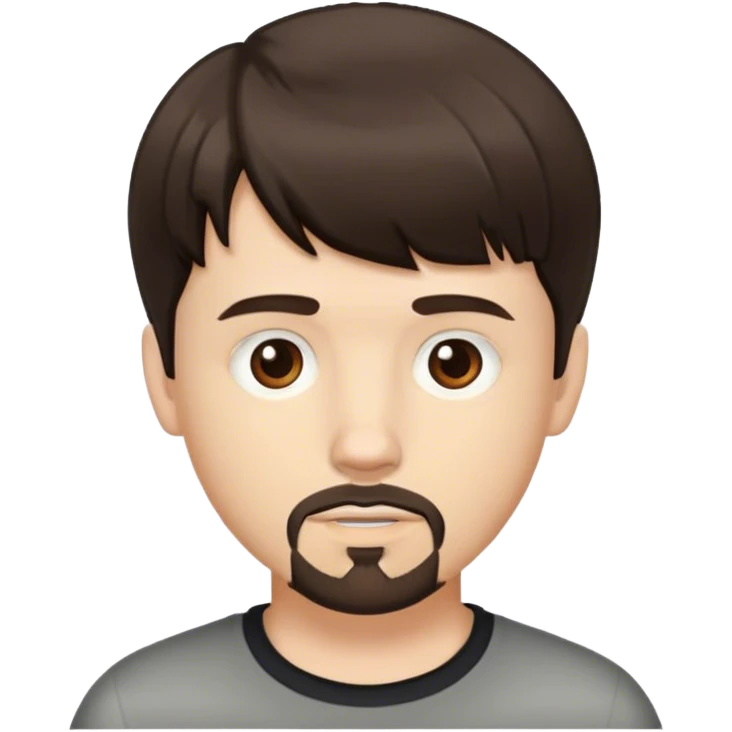 White boy with short dark brown hair, with bangs, brown eyes goatee emoji