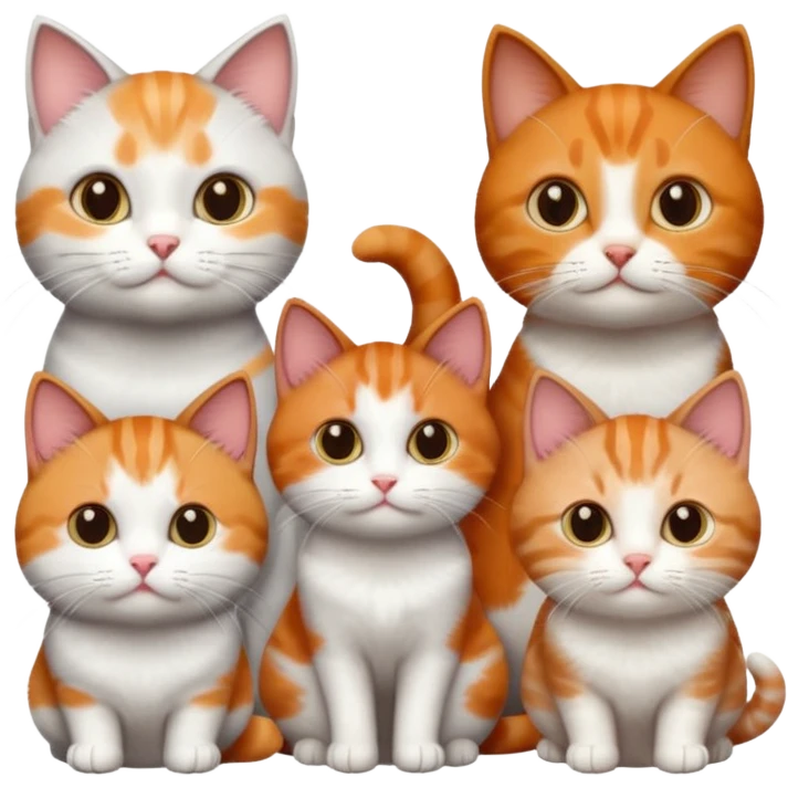 3 different coloured tiny short haired cats, including a dark grey and white cat, a ginger and white and a brown tabby and white emoji